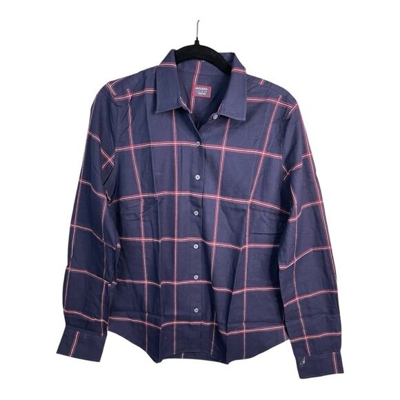 UNTUCKit Women's Light Flannel Long Sleeve Button Down Shirt Blue and Red 6 NWT - Picture 2 of 7